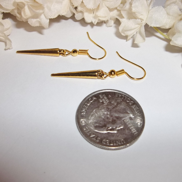 Gold Unisex Spike Earring Set Pair Dangle Drop Fashion Jewelry Accessory 3756 - Picture 5 of 7